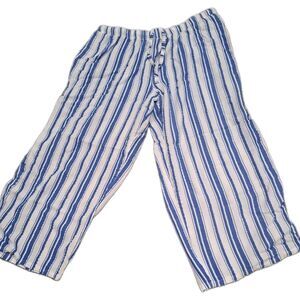 Nottibianche Pajama Pants Womens Large Blue White Striped Cropped Pockets Lounge